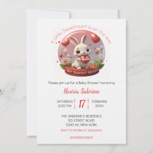 Cute Baby Shower Rabbit Sweetheart Valentine Kaart (Voorkant)
