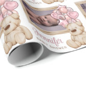 Cute Baby shower Roze ballon Aangepaste foto en na Cadeaupapier (Rol Hoek)