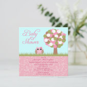 Cute baby shower roze owl tree party call kaart (Staand voorkant)