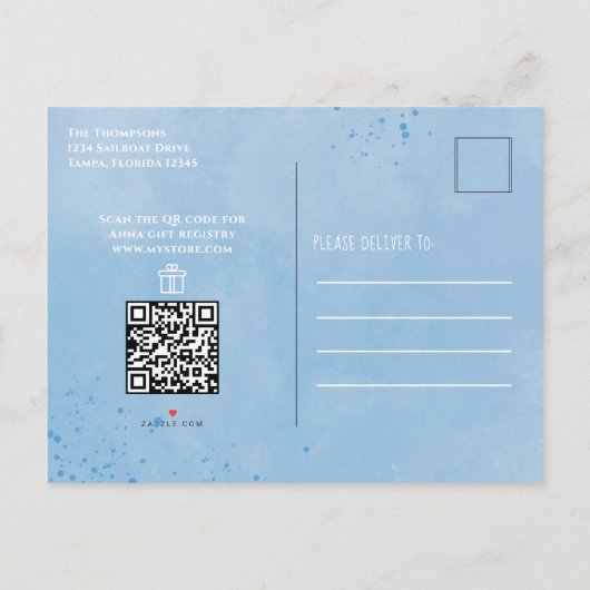 Cute Baby shower Ship Ahoy QR Code Cadeau Registry Uitnodiging Briefkaart (Achterkant)