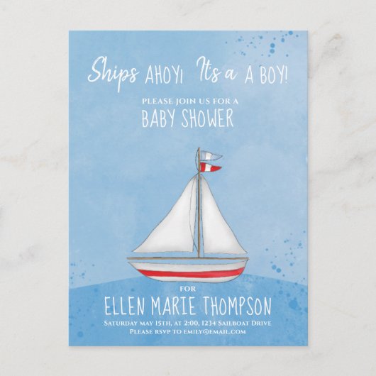 Cute Baby shower Ship Ahoy QR Code Cadeau Registry Uitnodiging Briefkaart (Voorkant)
