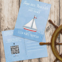 Cute Baby shower Ship Ahoy QR Code Social Media Uitnodiging Briefkaart