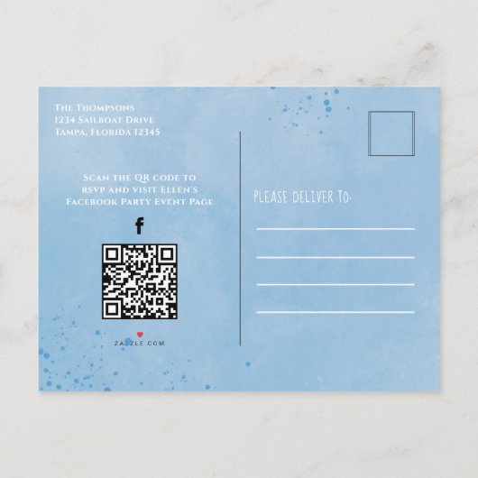 Cute Baby shower Ship Ahoy QR Code Social Media Uitnodiging Briefkaart (Achterkant)