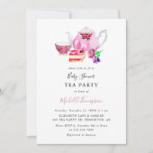 Cute Baby shower Tea Party roze Teapot Script Kaart (Voorkant)