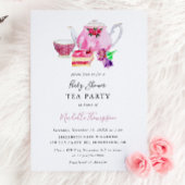 Cute Baby shower Tea Party roze Teapot Script Kaart