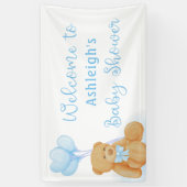 Cute Baby shower Teddy Bear Blue Heart Balloons Spandoek (Verticaal)