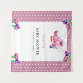 Cute Baby Shower Theepartij Roze Achtergrond Wandkleed (Voorkant (horizontaal))