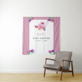 Cute Baby Shower Theepartij Roze Achtergrond Wandkleed (In situ)