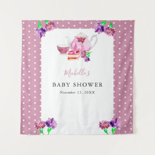 Cute Baby Shower Theepartij Roze Achtergrond Wandkleed