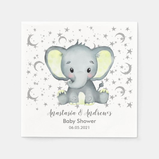 Cute Baby shower Yellow Elephant Napkins Servet (Voorkant)