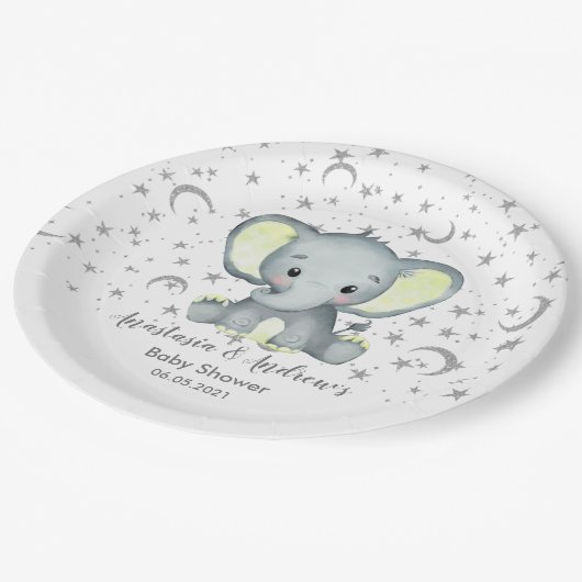 Cute Baby shower Yellow Elephant Papieren Bordje (Gekanteld)