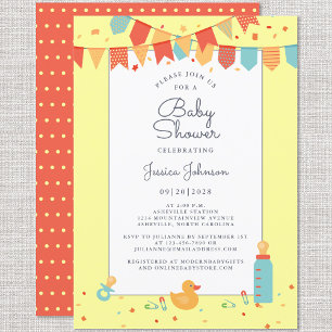 Cute Baby shower Yellow Red Blauwgroen banner Flag Kaart
