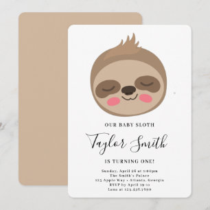 Cute Baby Sloth Birthday Party Invitation Kaart
