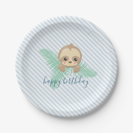 Cute Baby Sloth Birthday Party Paper Borden Papieren Bordje (Voorkant)