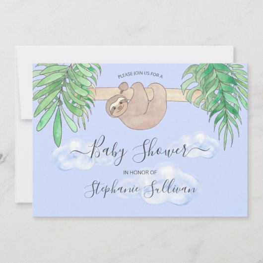 Cute Baby Sloth Blue Baby shower Kaart (Voorkant)