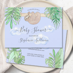 Cute Baby Sloth Blue Baby shower Kaart