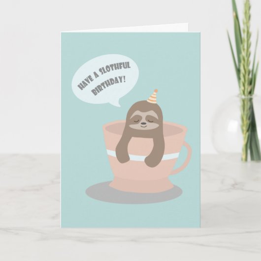 Cute Baby Sloth in Teacup Birthday Card Kaart (Voorkant)