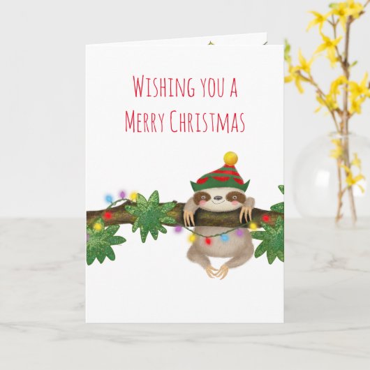 Cute baby sloth-kerstkaart kaart (Gele Bloem)