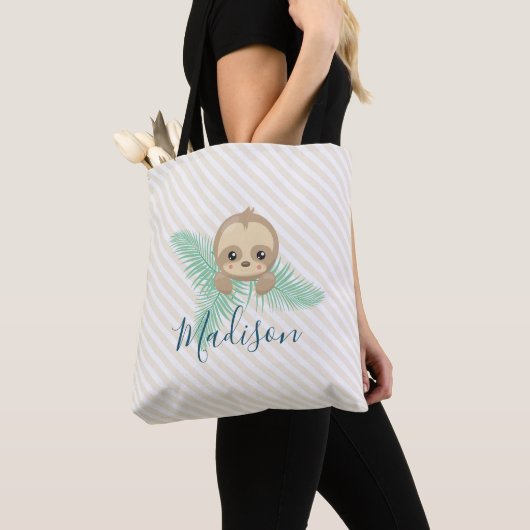 Cute Baby Sloth Monogram Canvas tas (Dichtbij)