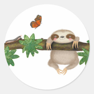 Cute baby sloth round stickers