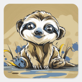Cute baby sloth vierkante sticker