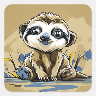 Cute baby sloth vierkante sticker