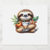 Cute Baby Sloth with Pumpkin Coffee and Pancakes w Sparkling Wijnetiket (Enkel label)