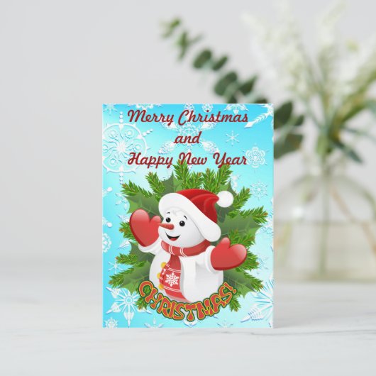 Cute Baby Snowman en Crystal Snowflakes Briefkaart (Staand voorkant)