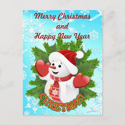 Cute Baby Snowman en Crystal Snowflakes Briefkaart (Voorkant)