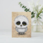 Cute Baby Snowy Owl Chic on Aged Texture Briefkaart (Staand voorkant)
