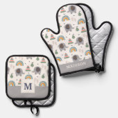 Cute Baby Speelgoed Pattern Ovenwant & Pannenlap Set (Voorkant / Achterkant)