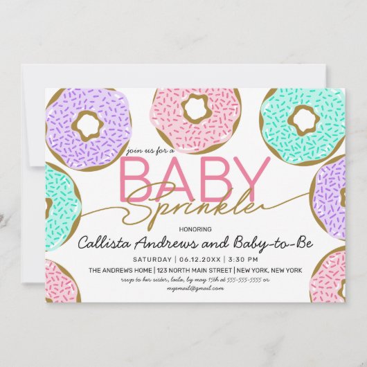 Cute Baby Sprinkle Roze Groene Paarse Donuts Showe Kaart (Voorkant)