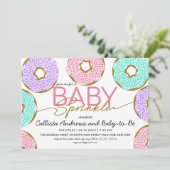 Cute Baby Sprinkle Roze Groene Paarse Donuts Showe Kaart (Staand voorkant)