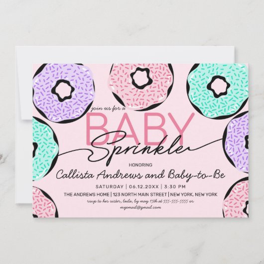 Cute Baby Sprinkle Roze Groene Paarse Donuts Showe Kaart (Voorkant)