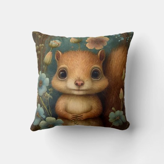 Cute Baby Squirrel Blue Flowers Painting Kussen (Achterkant)