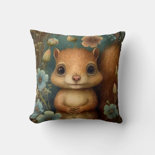 Cute Baby Squirrel Blue Flowers Painting Kussen (Voorkant)