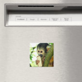 Cute Baby Squirrel Monkey die een Wafer Biscuit ee Magneet (Insitu (Vaatwasser))