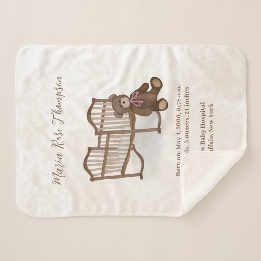 Cute Baby Stats Custom Teddy Bear Nursery Sherpa Deken (Voorkant (horizontaal))