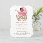 Cute Baby Stroller Pram Pink Baptism Christening Kaart (Staand voorkant)