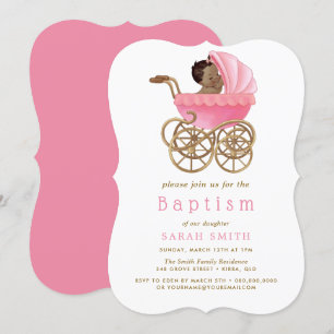 Cute Baby Stroller Pram Pink Baptism Christening Kaart