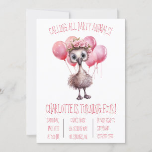 Cute baby struisvogel met ballonnen verjaardagsfee kaart