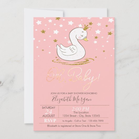 Cute Baby Swan Crown Stars Baby shower Kaart (Voorkant)