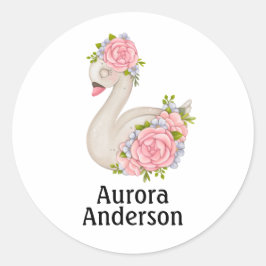 Cute Baby Swan met Rozen Klassieke Round Sticker