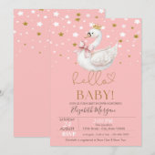 Cute Baby Swan Stars Baby Shower Kaart (Voorkant / Achterkant)