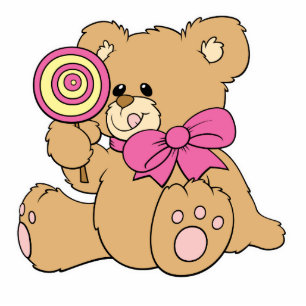 Cute Baby Teddy Bear met Lollipop Staand Fotobeeldje