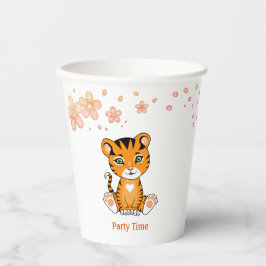Cute Baby Tiger & Roze Flowers Party Paper Cups Papieren Bekers