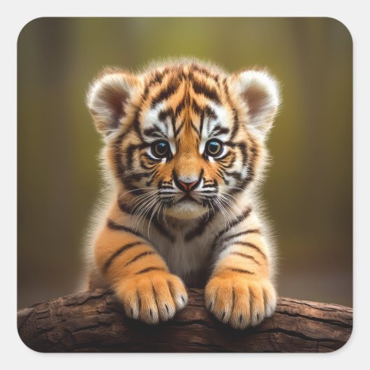 Cute Baby Tiger Vierkante Sticker (Voorkant)