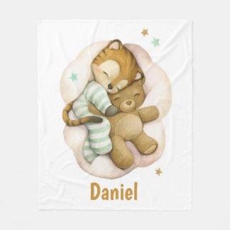 Cute baby tijger slaapt in een wolk fleece deken