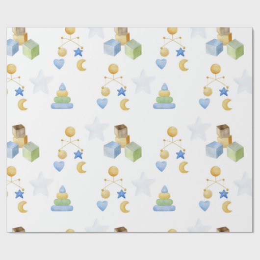 Cute Baby Toys Pattern Waterverf Baby shower Cadeaupapier (Vlak)