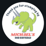 Cute Baby Triceratops Dinosaur Kids Birthday Party Ronde Sticker<br><div class="desc">Kute party gunsten voor kinderen,  jongens of meisjes die van dinosaurussen houden en t-rex. Ideaal voor kinderen op verjaardagsfeestje,  feestvieren en dankjewel op het label. U kunt de tekst voor baby shower of andere gelegenheid en partij ook aanpassen.</div>